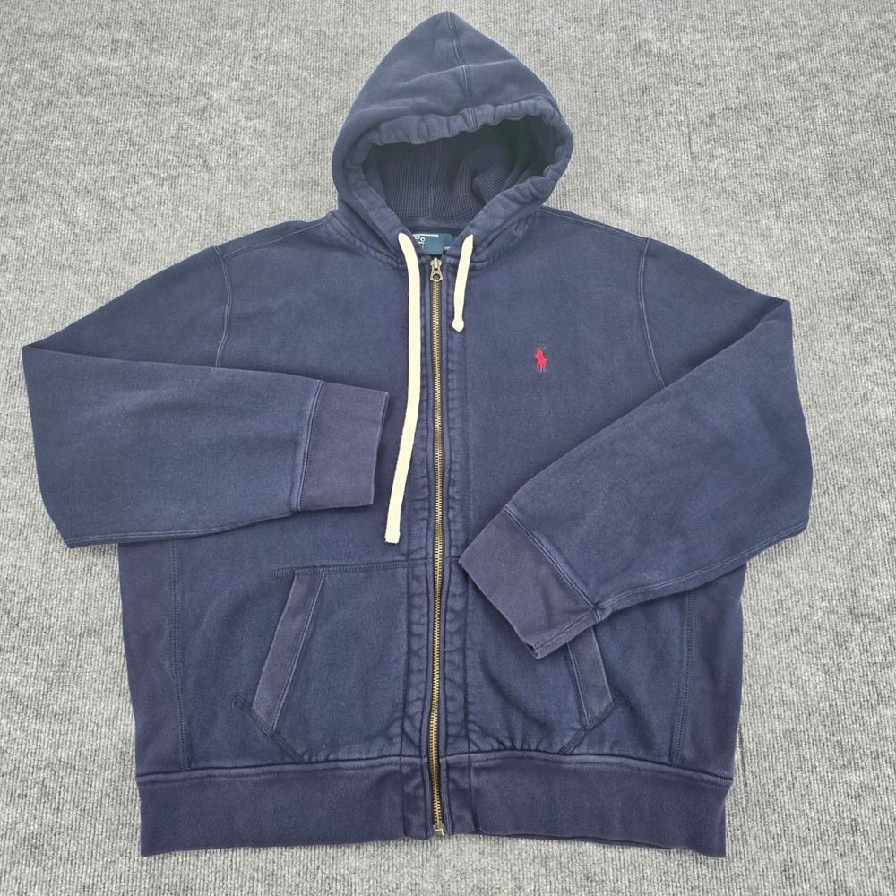 Polo Ralph Lauren Mens XXL Navy Blue Full Zip Hoodie Red Pony Logo
